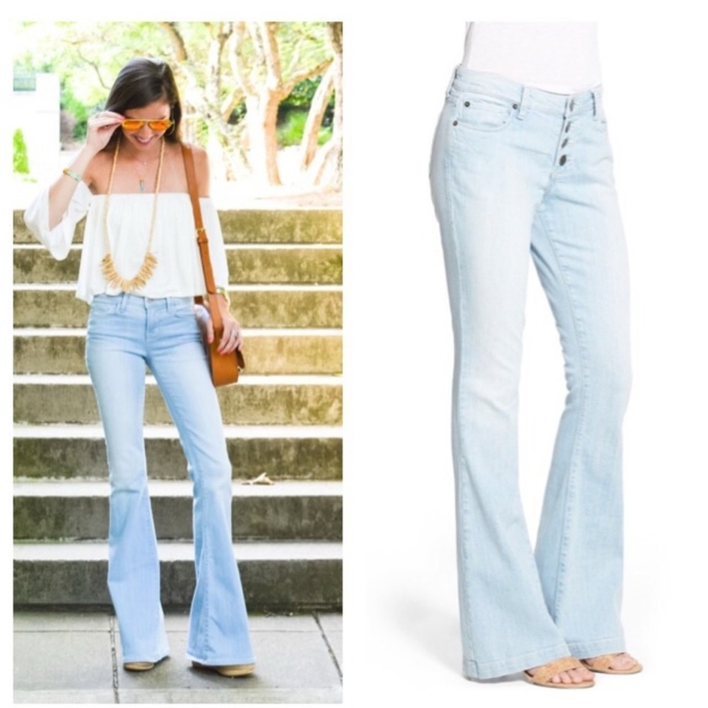 'Nikki' Skinny Flare Jeans Stretch Sz 3 / 4 Light wash button fly A279